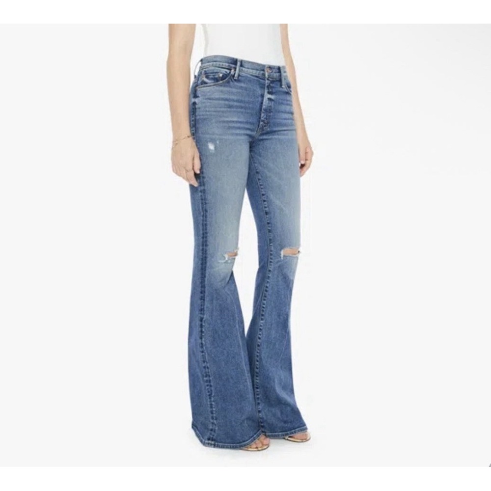 Mother The Super Cruiser Flare Jeans Going in Circles Sz 28 Raw Hem Distressed